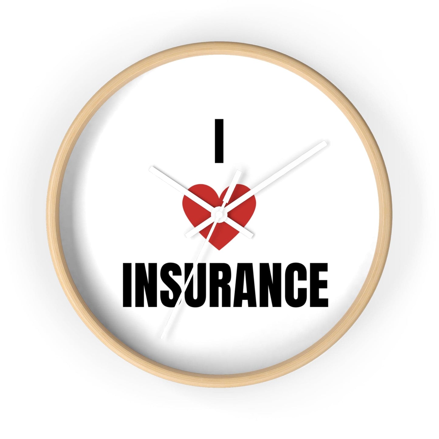 Printify Home Decor Wooden Base / White / 10" I Love Insurance Wall Clock - Unique Office Decor for Insurance Professionals