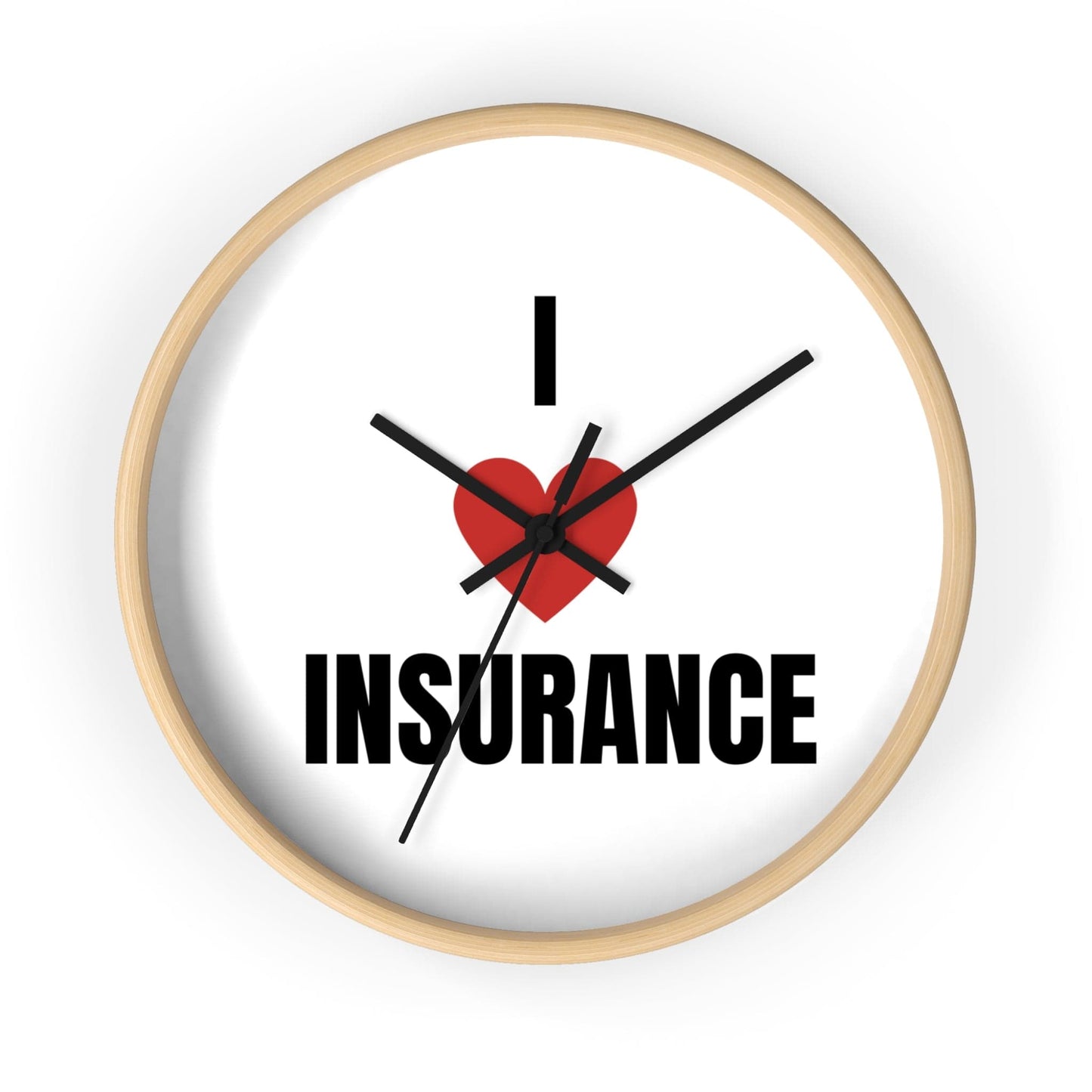 Printify Home Decor Wooden Base / Black / 10" I Love Insurance Wall Clock - Unique Office Decor for Insurance Professionals