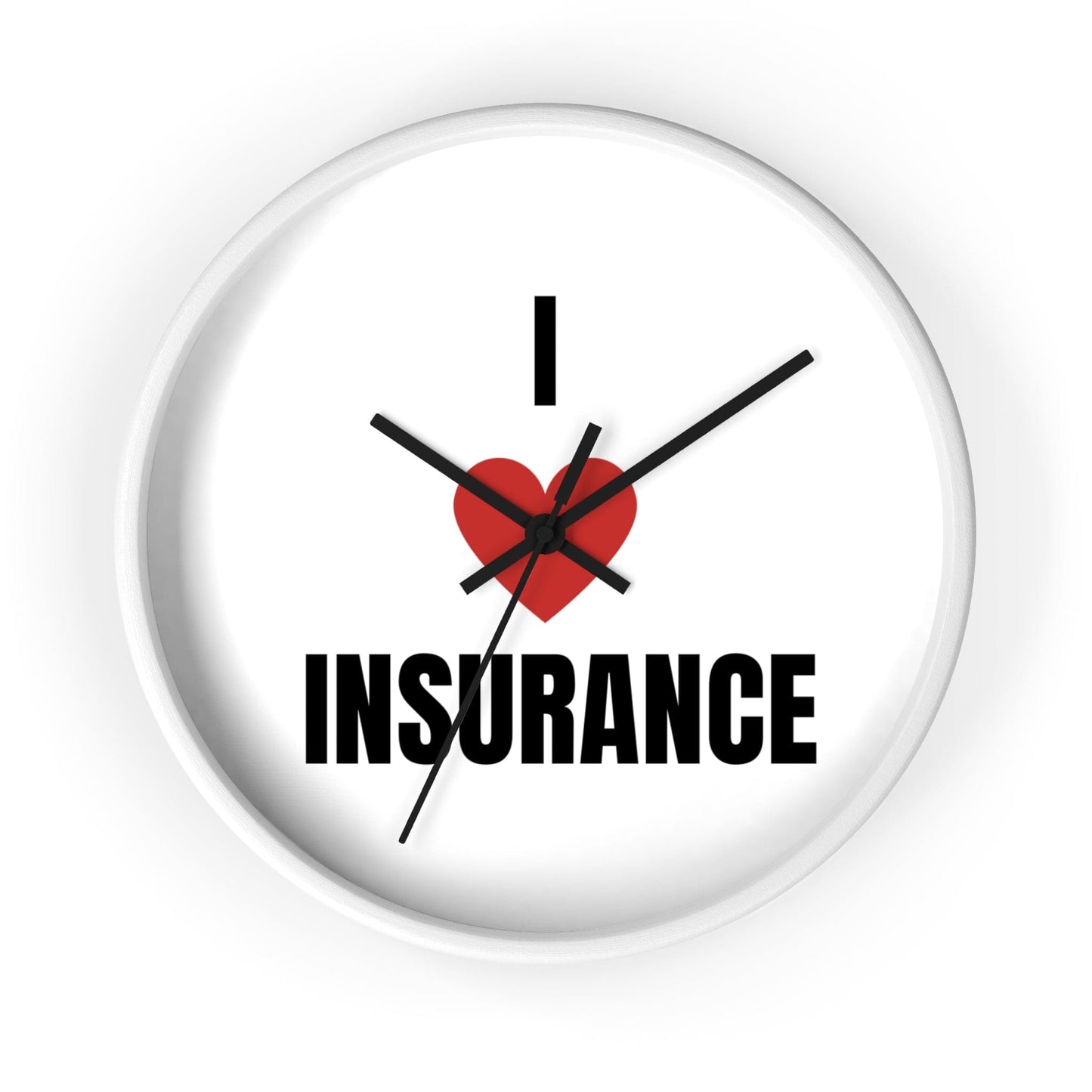 Printify Home Decor White Base / Black / 10" I Love Insurance Wall Clock - Unique Office Decor for Insurance Professionals