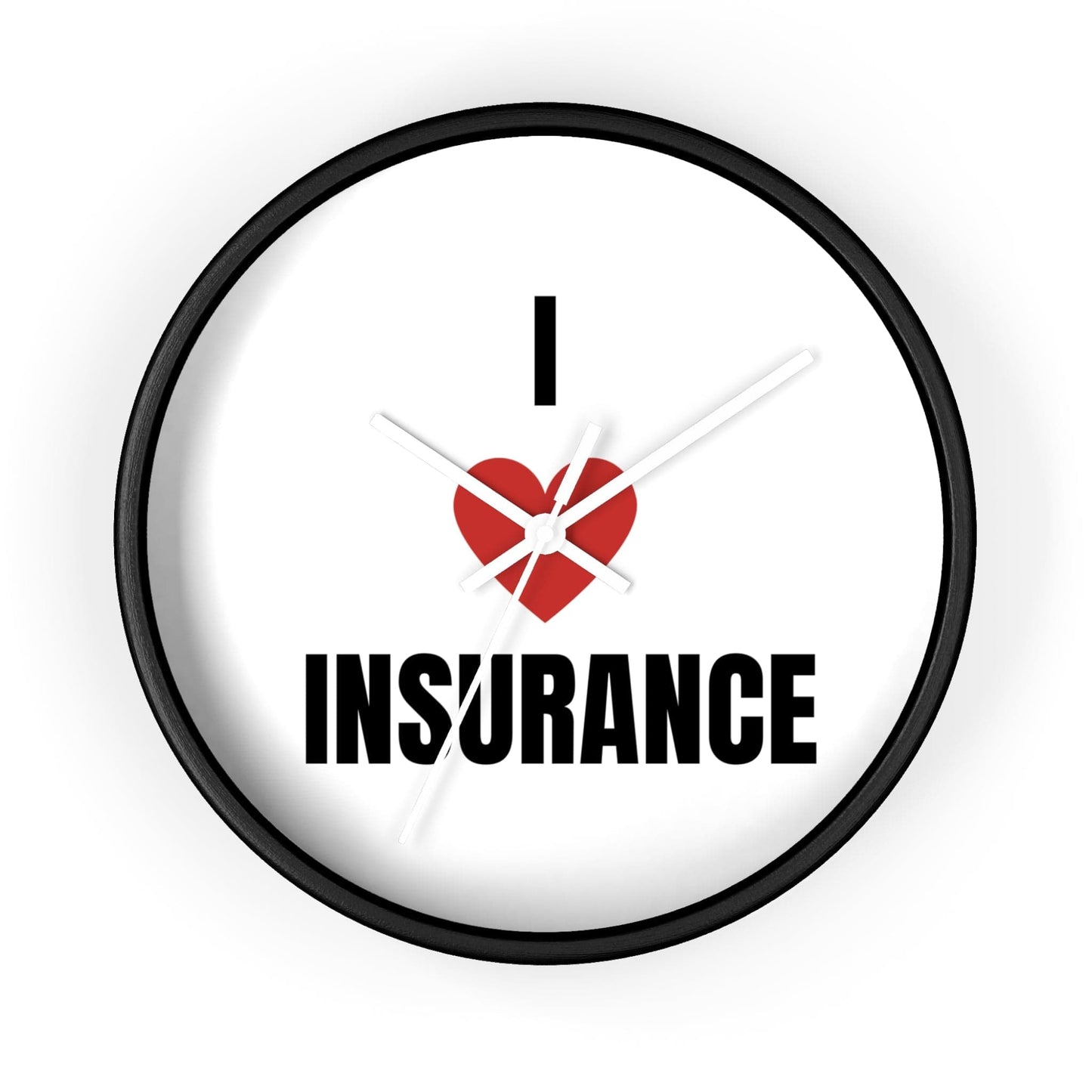 Printify Home Decor Black Base / White / 10" I Love Insurance Wall Clock - Unique Office Decor for Insurance Professionals