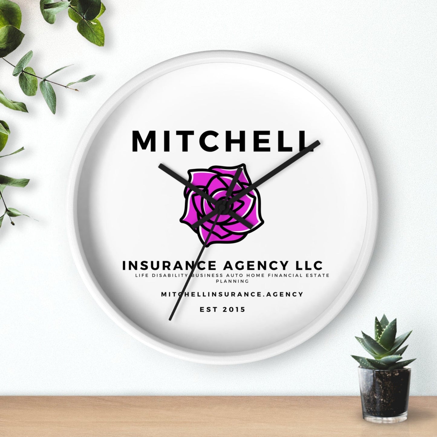 Printify Home Decor Your Custom Insurance Agency Logo Wall Clock - Personalized Office Decor