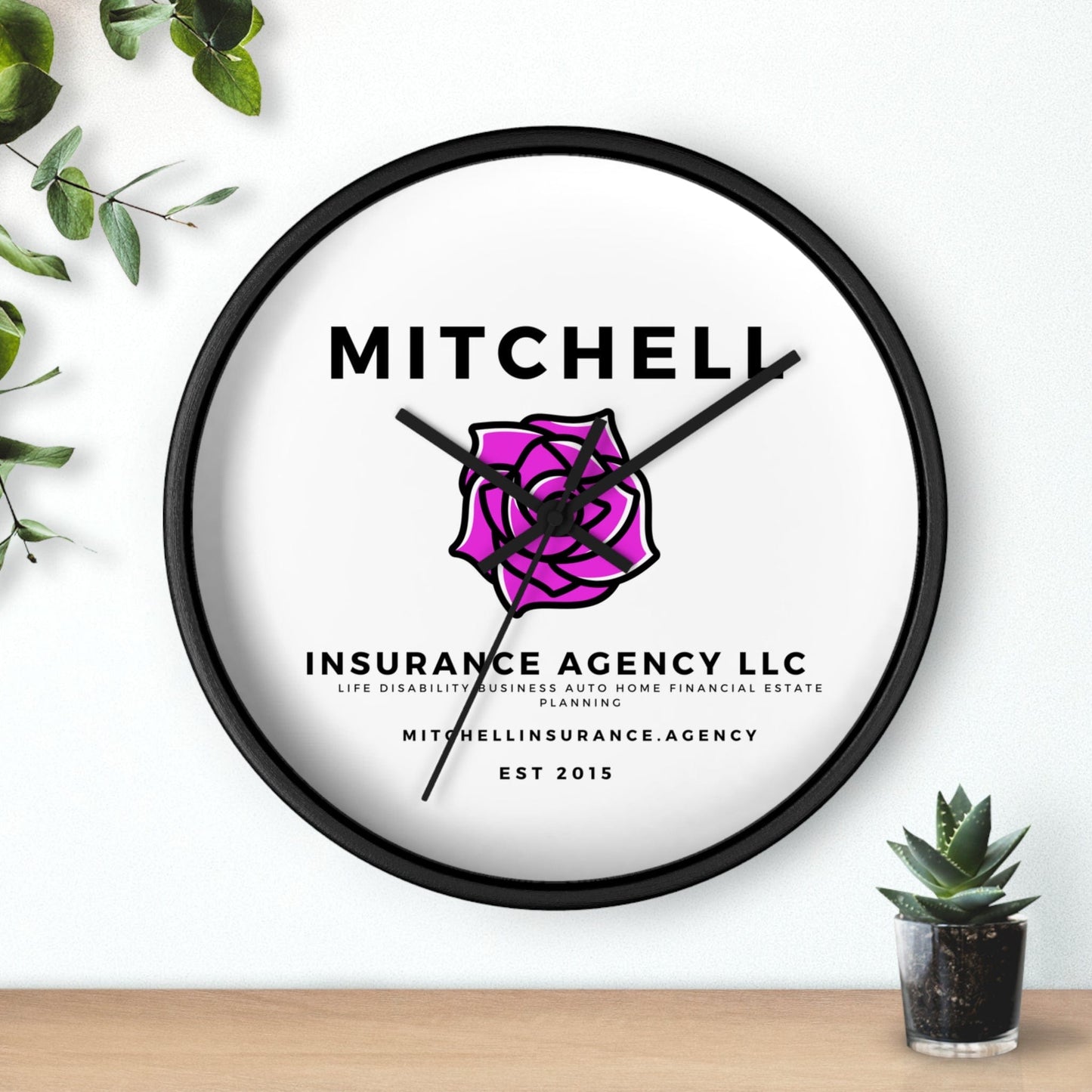 Printify Home Decor Your Custom Insurance Agency Logo Wall Clock - Personalized Office Decor
