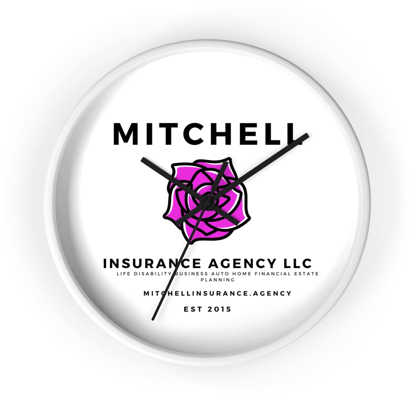 Printify Home Decor White Base / Black / 10" Your Custom Insurance Agency Logo Wall Clock - Personalized Office Decor