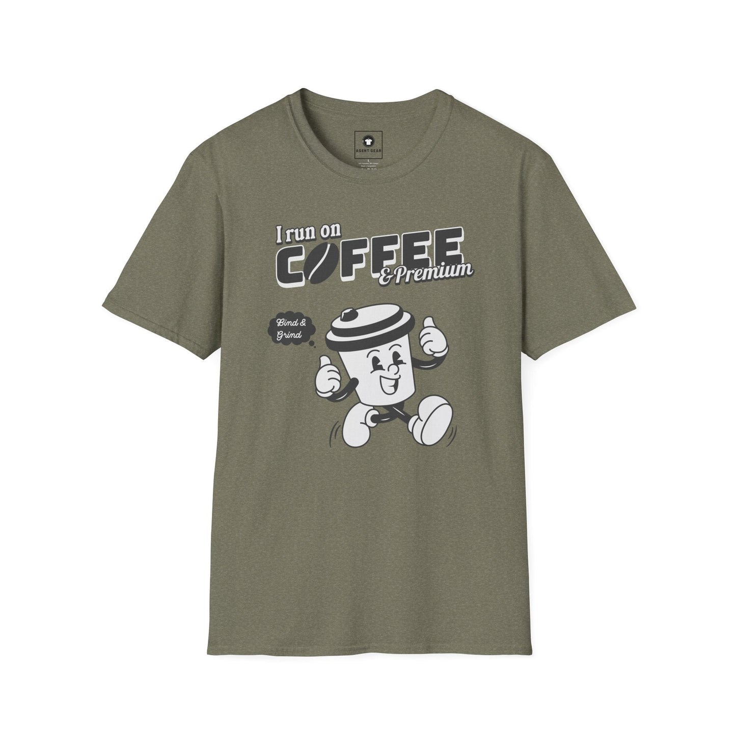 Printify T-Shirt S / Heather Military Green Insurance agents run on coffee and premium retro vintage t shirt soft heathered
