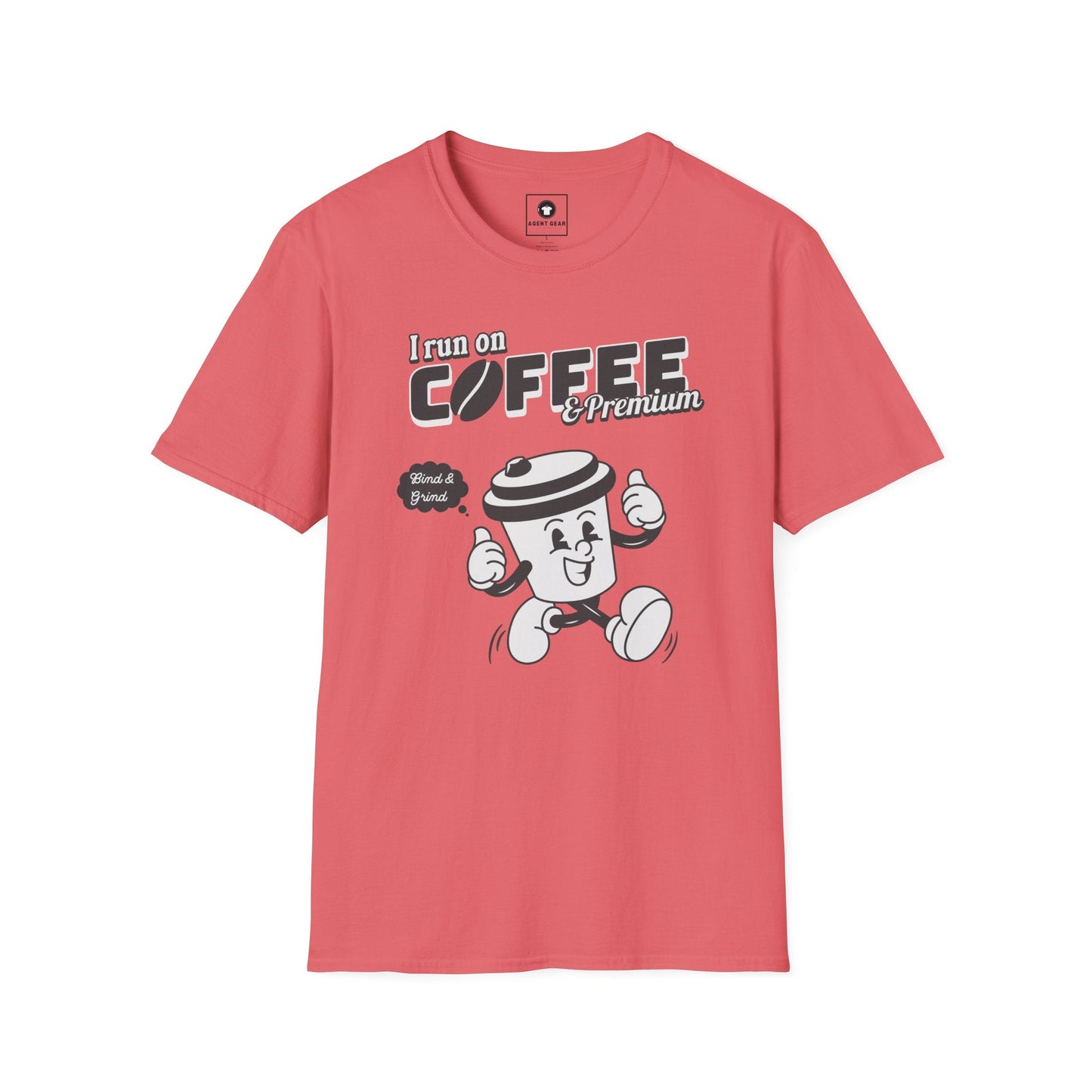 Printify T-Shirt S / Coral Silk Insurance agents run on coffee and premium retro vintage t shirt soft heathered