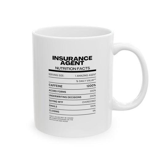 Nutrition Info for Insurance Agents coffee mug funny insurance agent joke gift