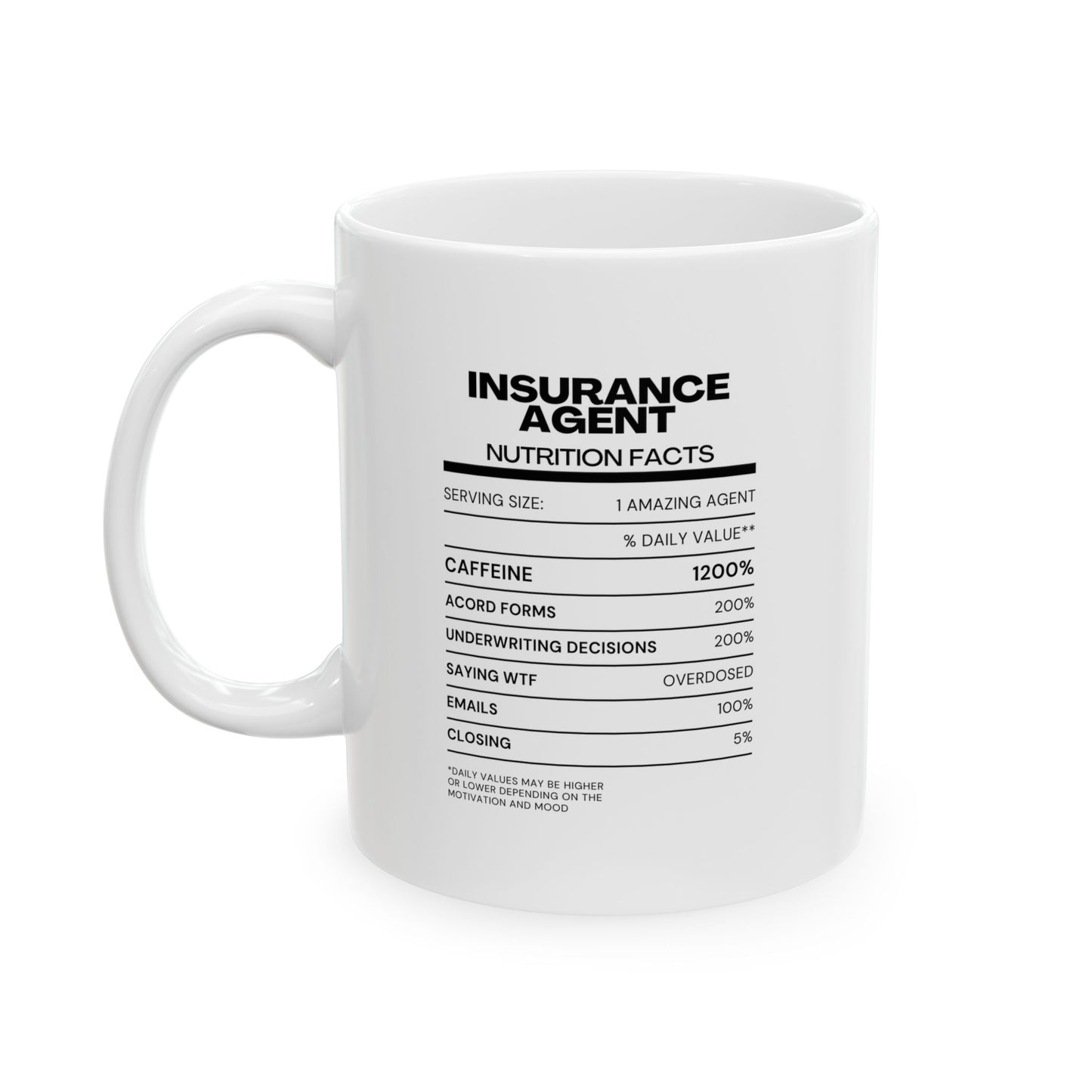 Nutrition Info for Insurance Agents coffee mug funny insurance agent joke gift