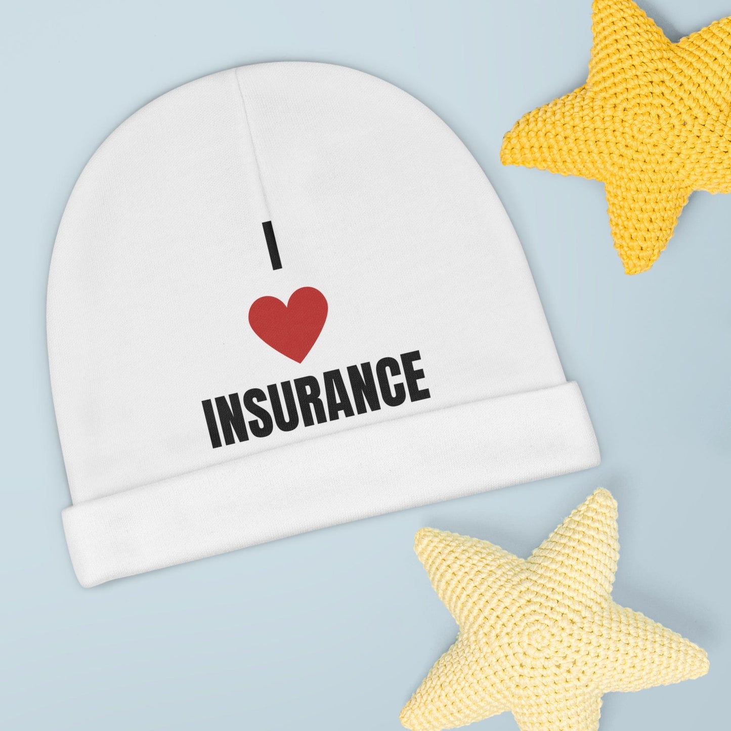Printify All Over Prints One size / White I Love Insurance Baby Beanie up to 6 months