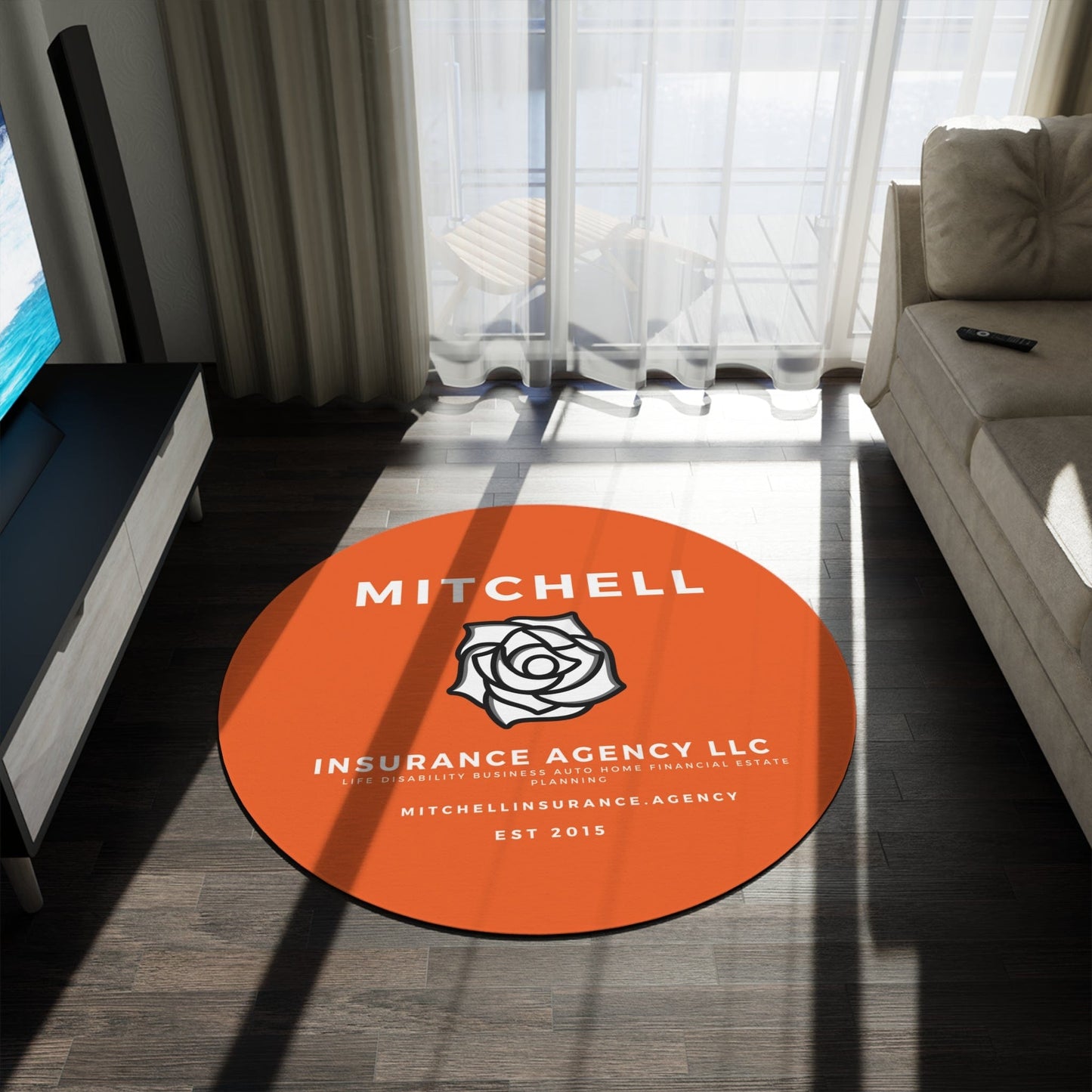 Printify Home Decor Orange Custom Agency Logo Rug Personalized 60 Inch Round