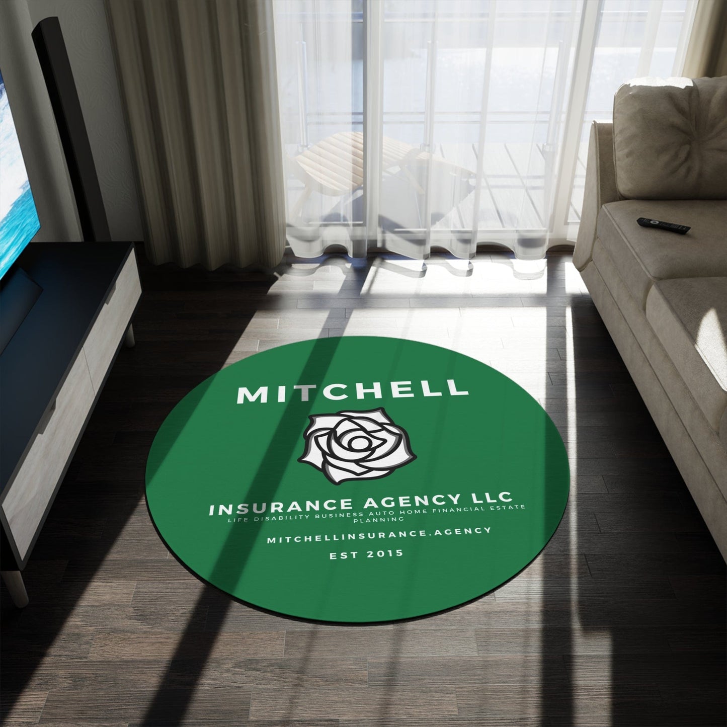 Printify Home Decor Dark Green Custom Agency Logo Rug Personalized 60 Inch Round