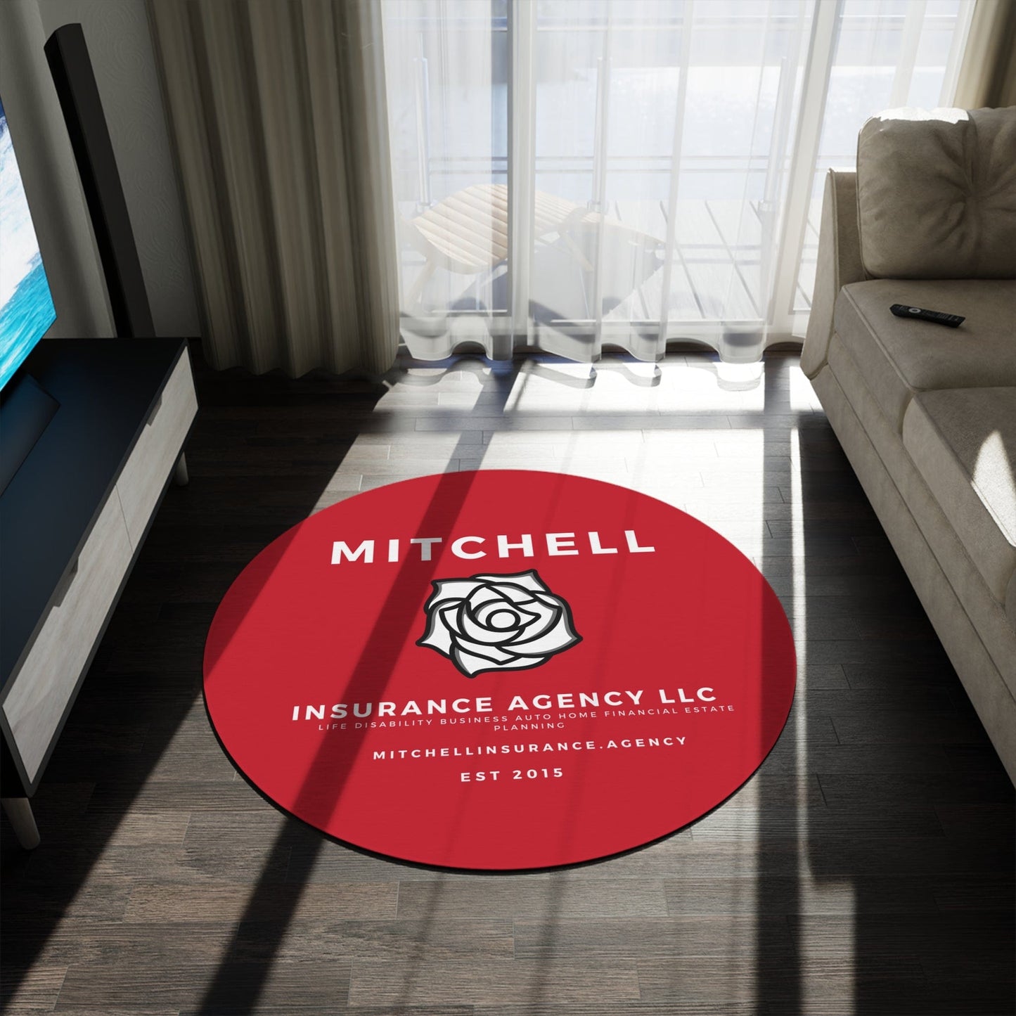 Printify Home Decor Dark Red Custom Agency Logo Rug Personalized 60 Inch Round