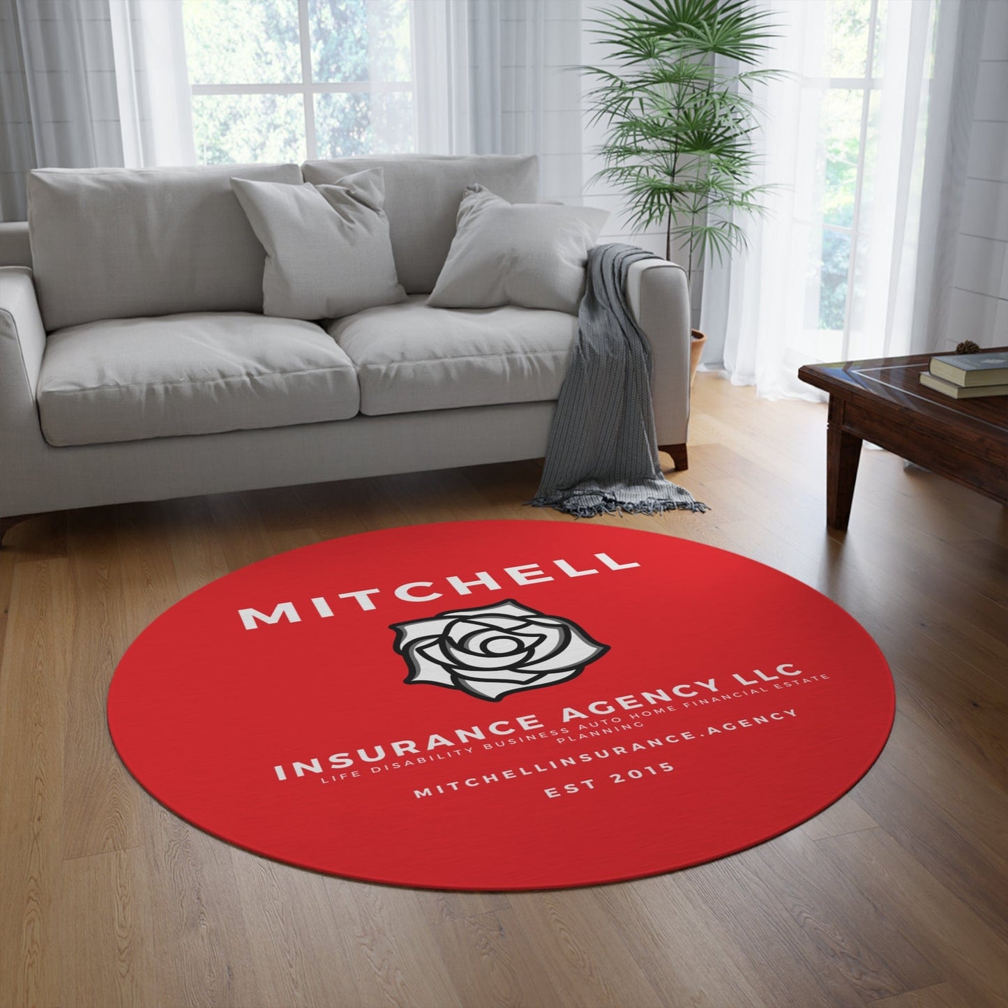 Printify Home Decor Red Custom Agency Logo Rug Personalized 60 Inch Round