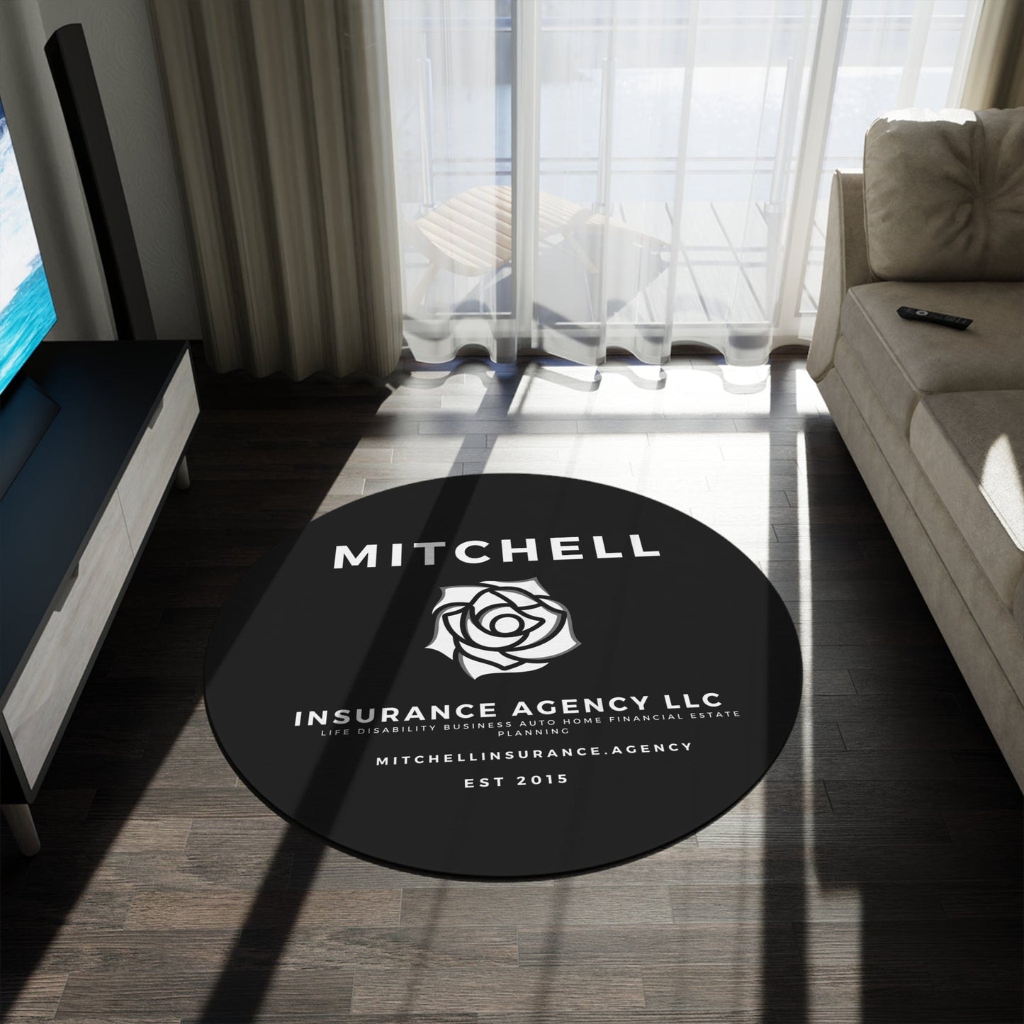Printify Home Decor Black Custom Agency Logo Rug Personalized 60 Inch Round