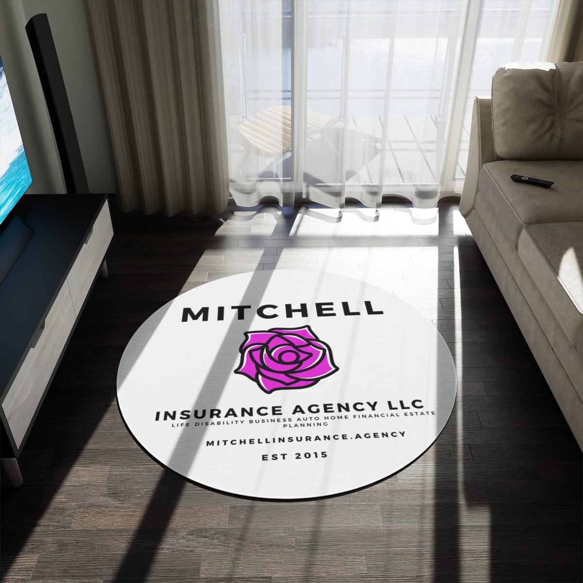 Printify Home Decor White Custom Agency Logo Rug Personalized 60 Inch Round
