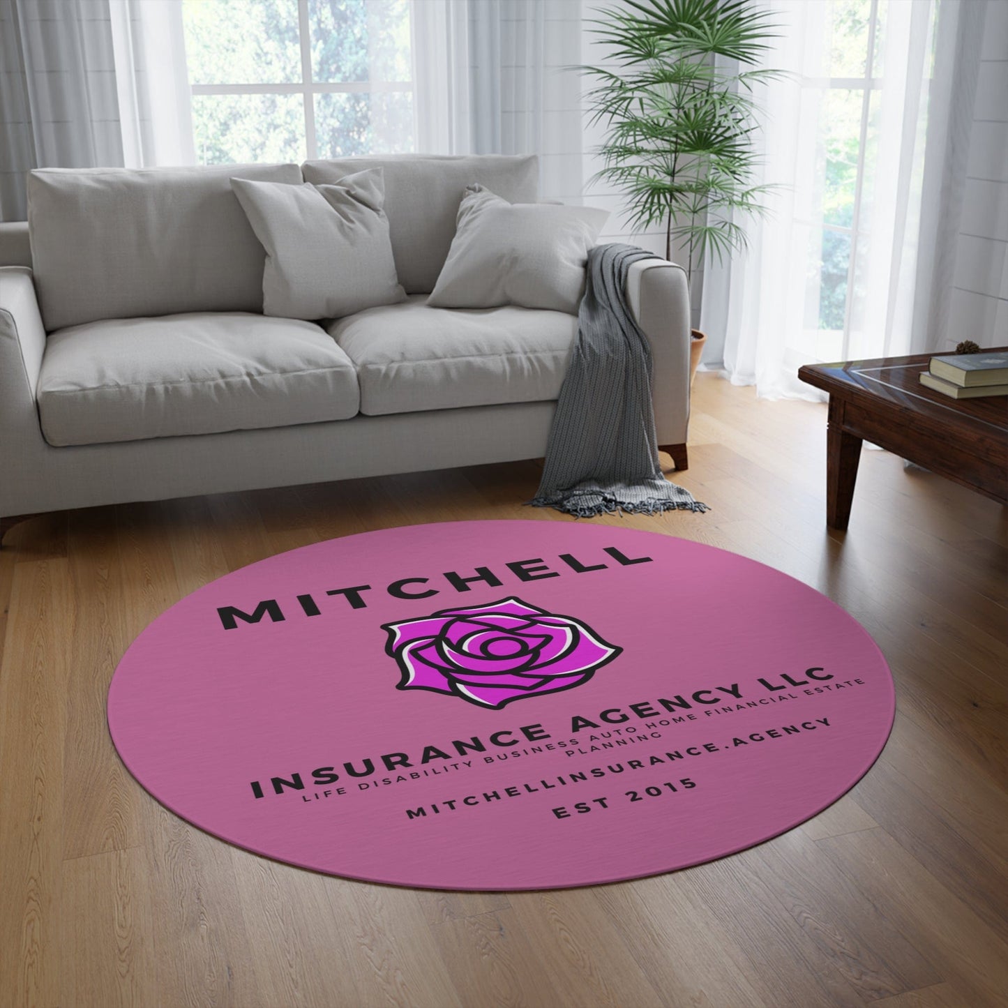 Printify Home Decor Light Pink Custom Agency Logo Rug Personalized 60 Inch Round