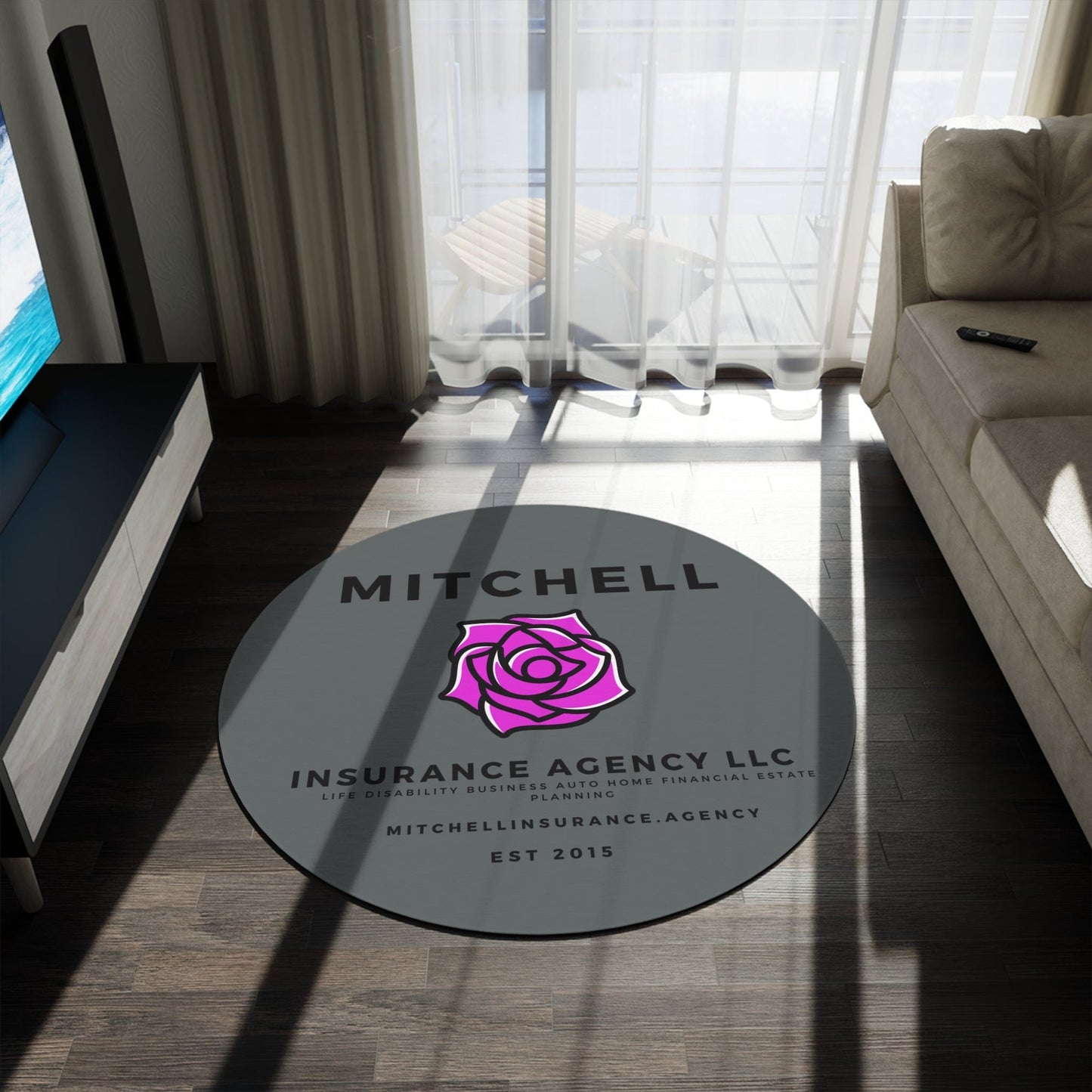 Printify Home Decor Dark Grey Custom Agency Logo Rug Personalized 60 Inch Round