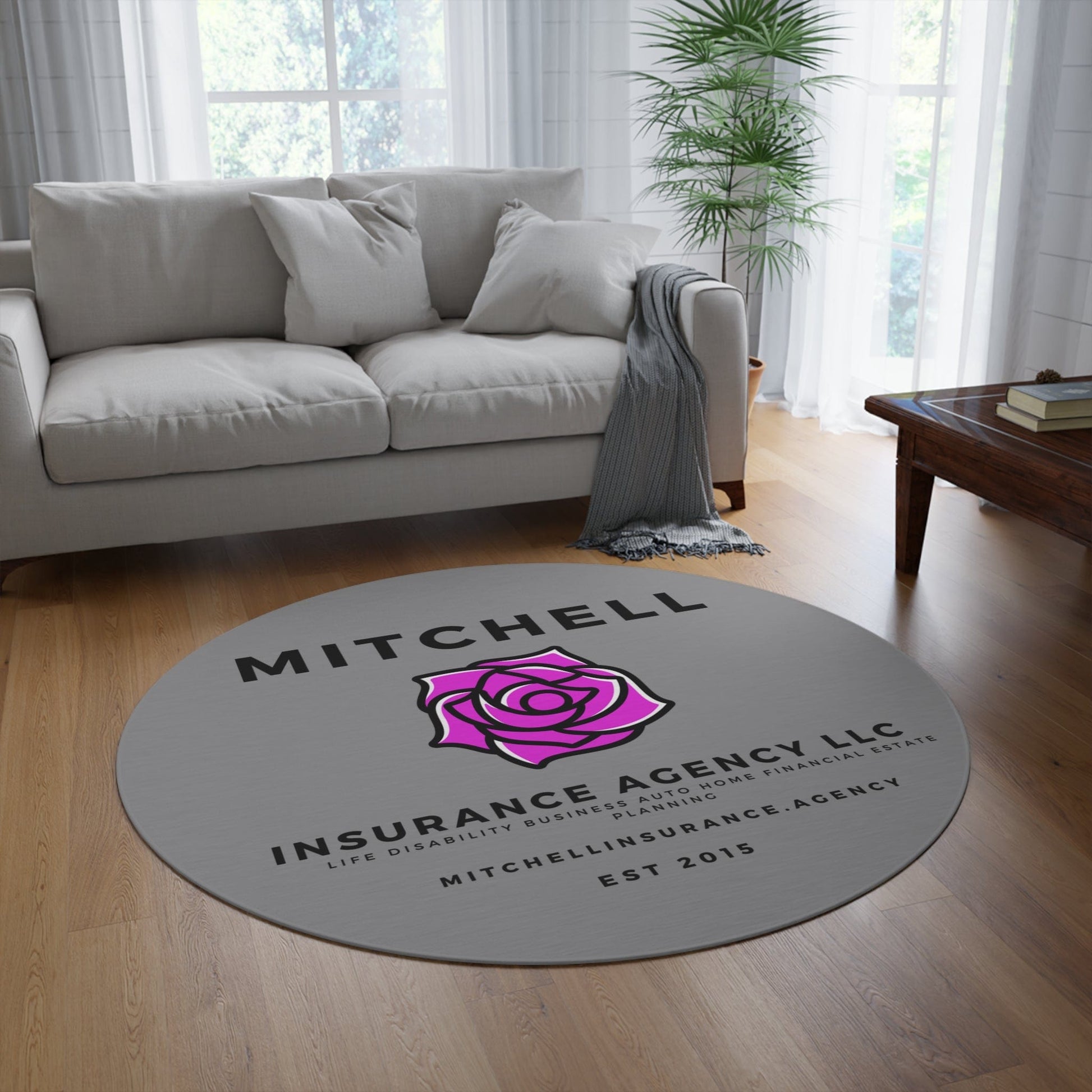 Printify Home Decor Gray Custom Agency Logo Rug Personalized 60 Inch Round