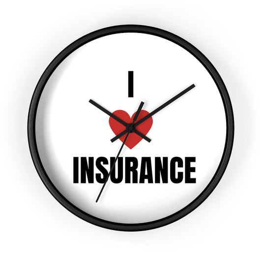 Printify Home Decor Black Base / Black / 10" I Love Insurance Wall Clock - Unique Office Decor for Insurance Professionals