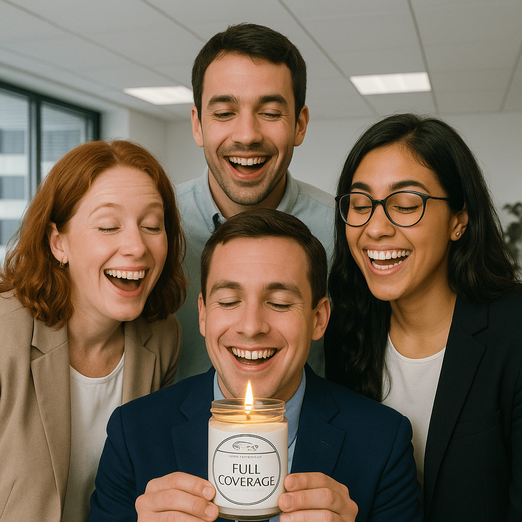 Printify Home Decor Comfort Spice / One size Smells Like Full Coverage Candle the most elusive scent Insurance Agent Joke Candle