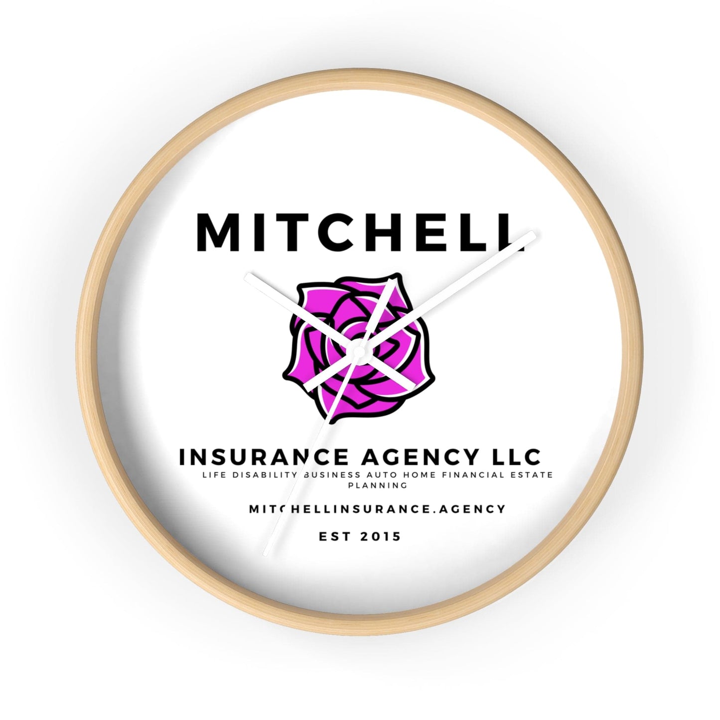 Printify Home Decor Wooden Base / White / 10" Your Custom  Insurance Agency Logo Wall Clock - Personalized Office Decor