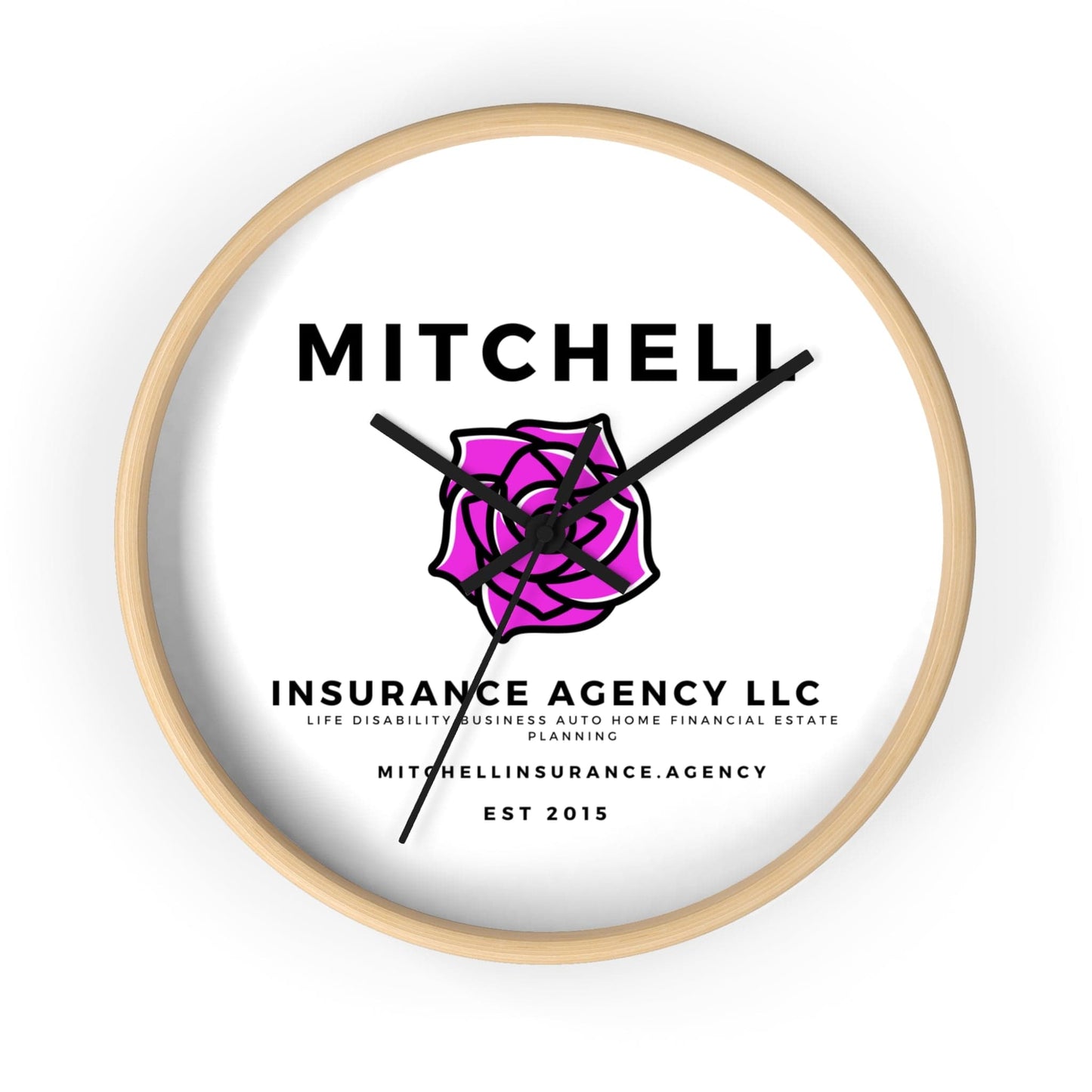 Printify Home Decor Wooden Base / Black / 10" Your Custom  Insurance Agency Logo Wall Clock - Personalized Office Decor