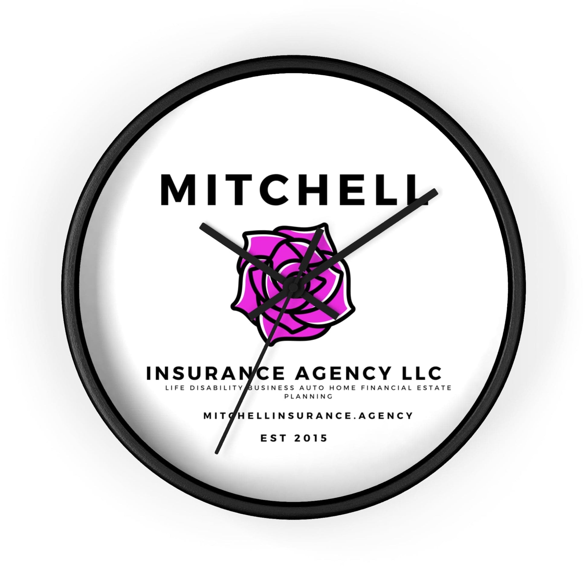 Printify Home Decor Black Base / Black / 10" Your Custom  Insurance Agency Logo Wall Clock - Personalized Office Decor