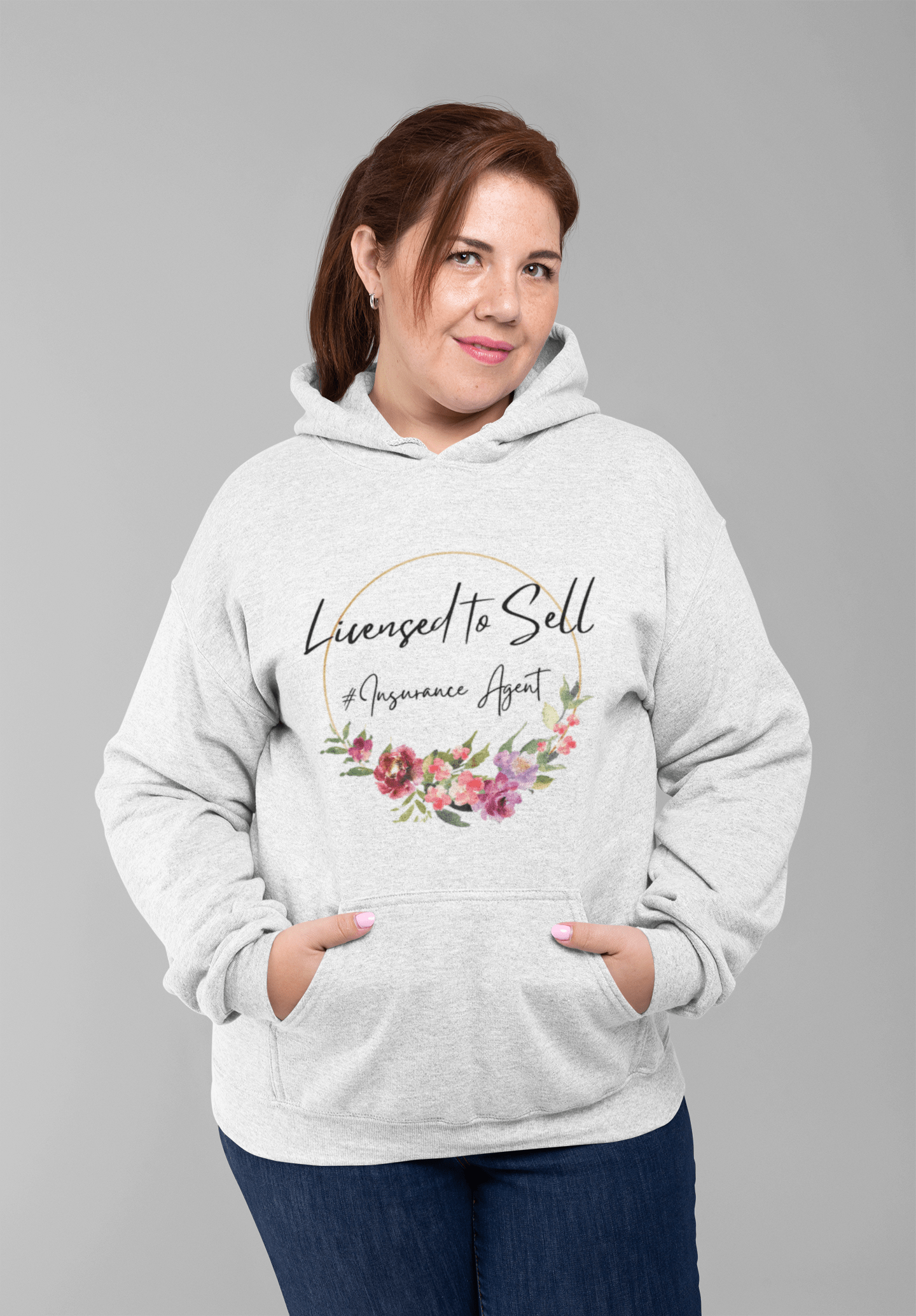 Printify Hoodie Pretty Floral Licensed to Sell Insurance Agent Women's Hooded Sweatshirt