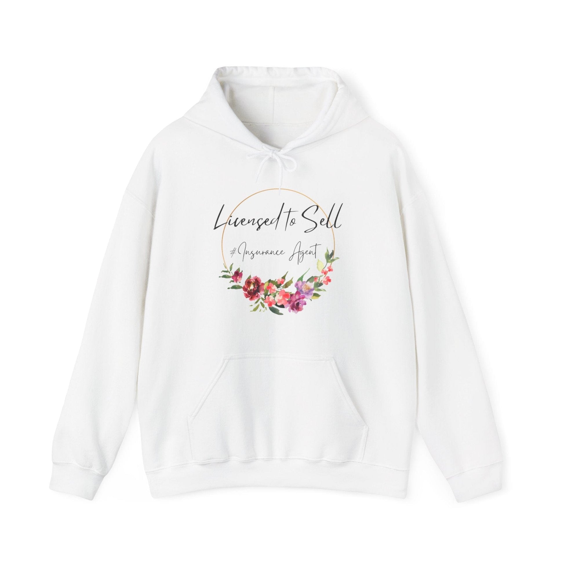 Printify Hoodie White / S Pretty Floral Licensed to Sell Insurance Agent Women's Hooded Sweatshirt
