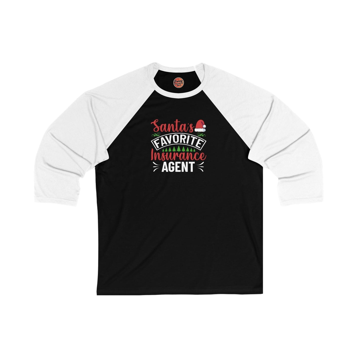 Printify Long-sleeve Black/ White / S Santas Favorite Insurance Agent Unisex 3\4 Sleeve Baseball Tee Holiday Gift