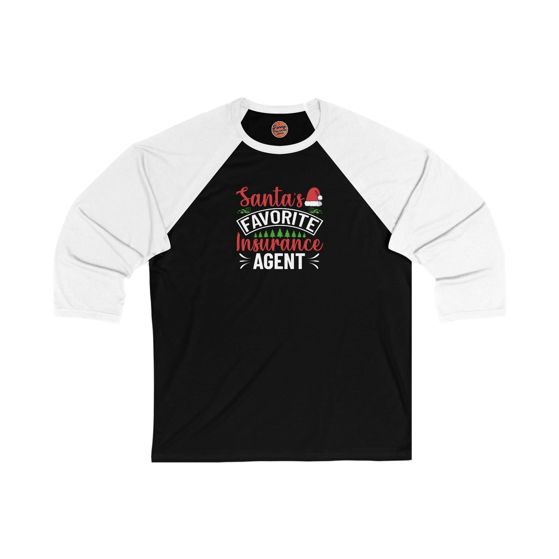 Printify Long-sleeve Black/ White / S Santas Favorite Insurance Agent Unisex 3\4 Sleeve Baseball Tee Holiday Gift