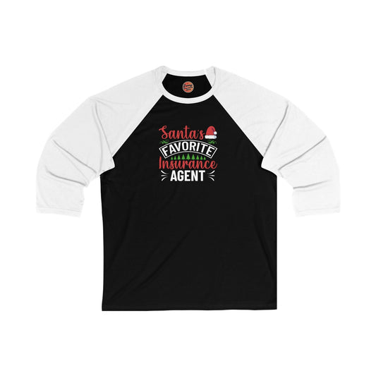 Printify Long-sleeve Black/ White / S Santas Favorite Insurance Agent Unisex 3\4 Sleeve Baseball Tee Holiday Gift