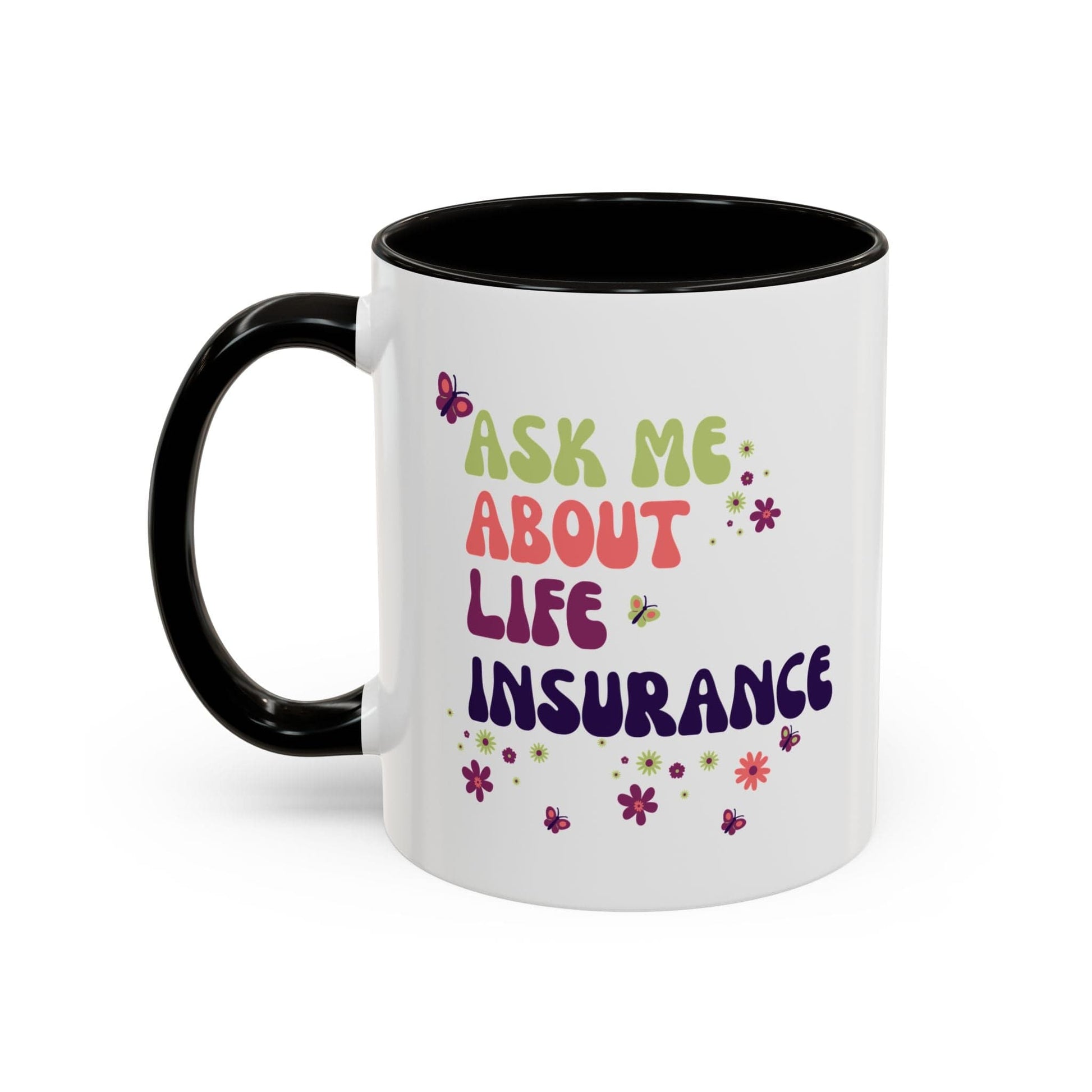 Printify Mug Ask me about Life Insurance Sales Colorful Agent Mug