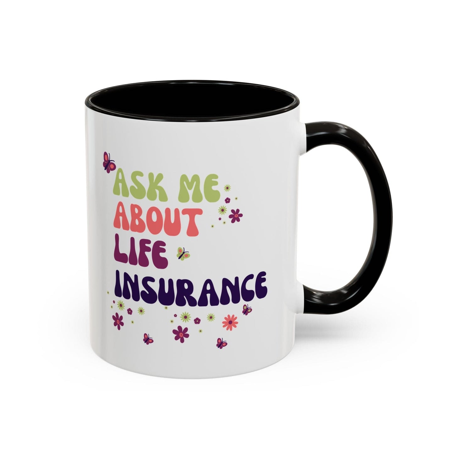 Printify Mug Ask me about Life Insurance Sales Colorful Agent Mug