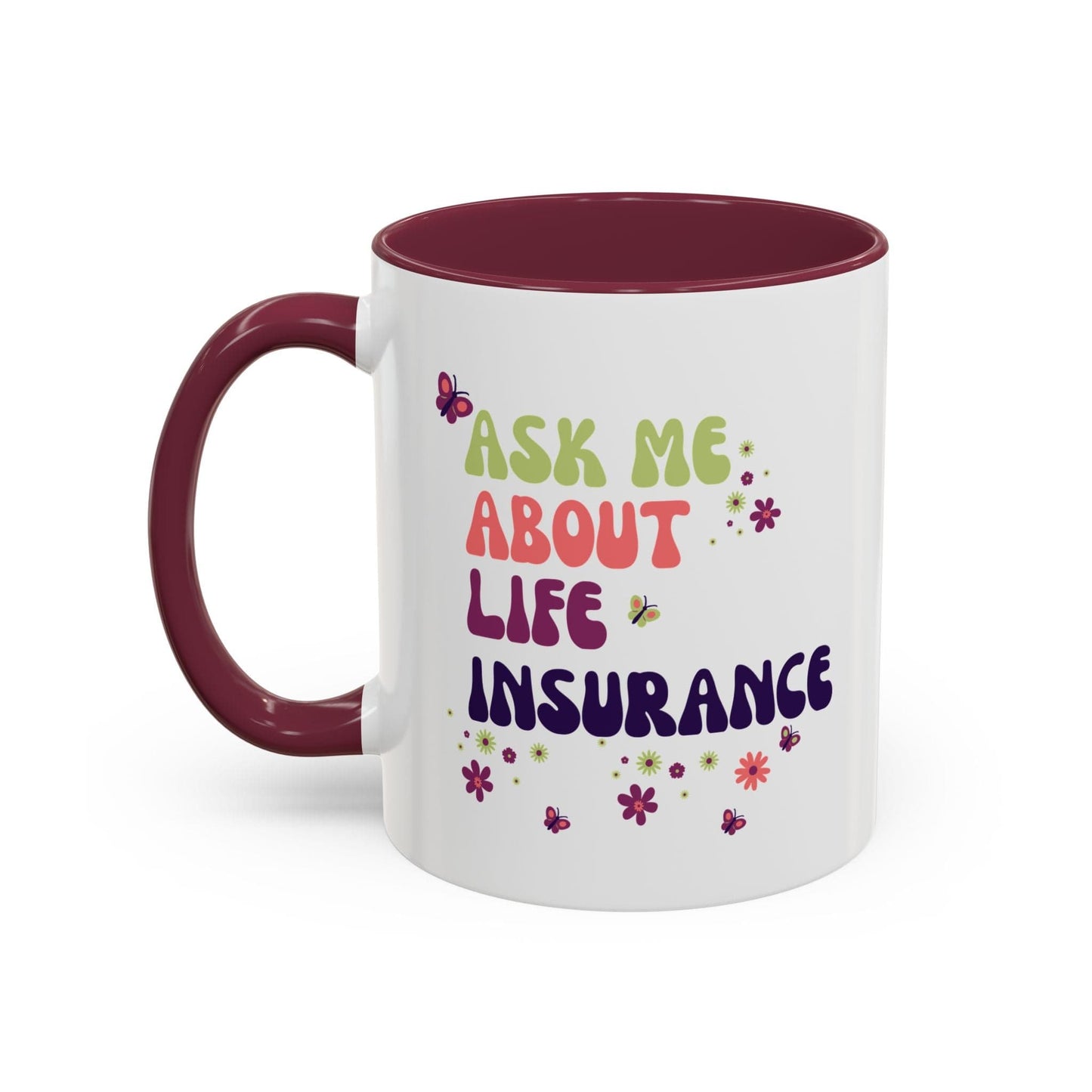 Printify Mug Ask me about Life Insurance Sales Colorful Agent Mug