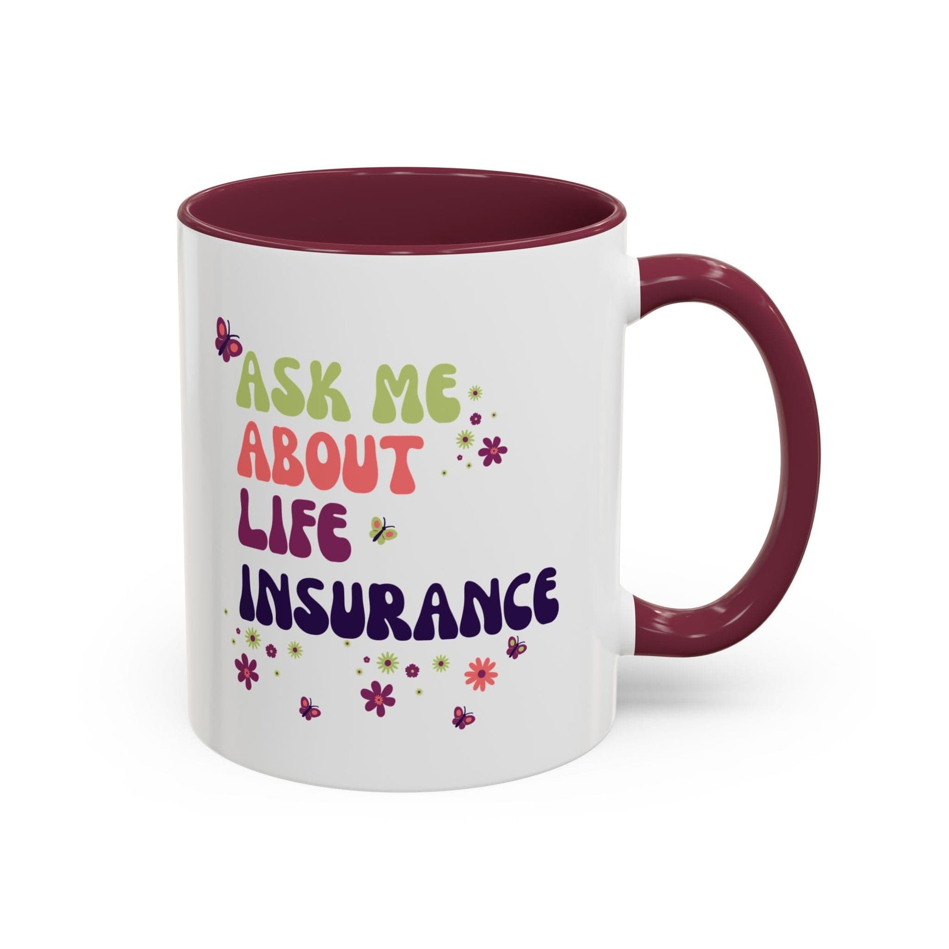 Printify Mug Ask me about Life Insurance Sales Colorful Agent Mug
