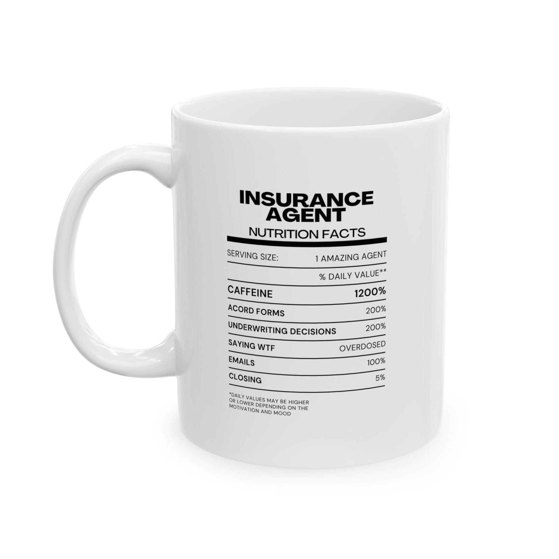 Printify Mug 11oz Nutrition Info for Insurance Agents coffee mug funny insurance agent joke gift