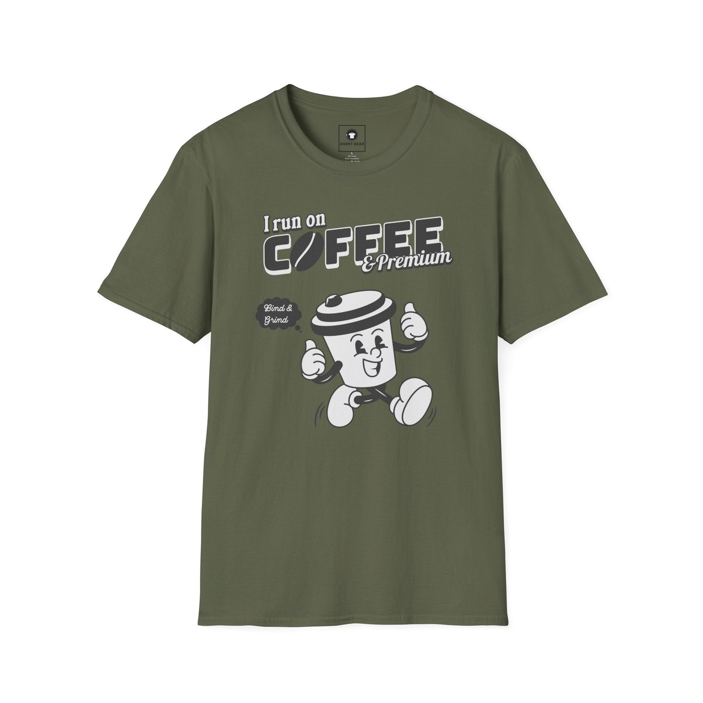 Printify T-Shirt S / Military Green Insurance agents run on coffee and premium retro vintage t shirt soft heathered